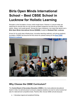 Birla Open Minds International School – Best CBSE School in Lucknow for Holistic Learning