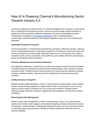 How AI Is Powering Chennai’s Manufacturing Sector Towards Industry 4