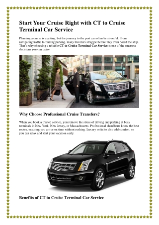 Affordable CT to Cruise Terminal Transfers