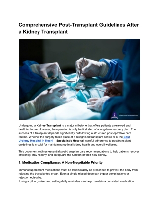 Comprehensive Post-Transplant Guidelines After a Kidney Transplant