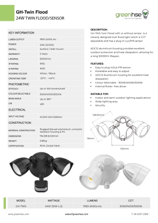 24W LED Twin Sensor Floodlights by Greenhse Technologies