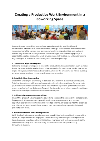 Creating a Productive Work Environment in a Coworking Space