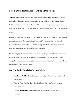 Fire Barrier Installation