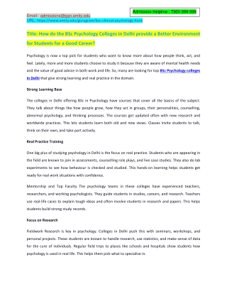 How do the BSc Psychology Colleges in Delhi provide a Better Student Environment