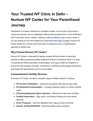 Your Trusted IVF Clinic in Delhi – Nurture IVF Center for Your Parenthood Journey