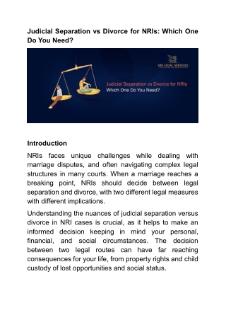 Judicial Separation vs Divorce for NRIs