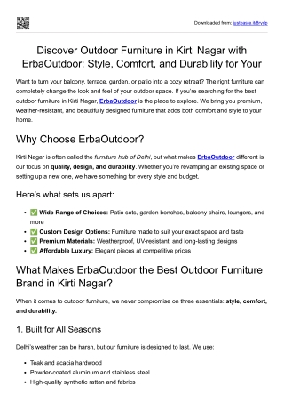 Discover Outdoor Furniture in Kirti Nagar with ErbaOutdoor: Style, Comfort