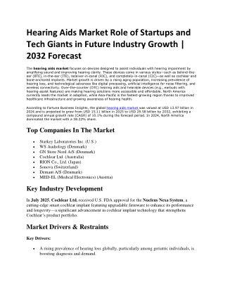 Hearing Aids Market Demand Growth Supported by Expanding Geriatric Population