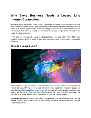 Why Every Business Needs a Spectra Leased Line Internet