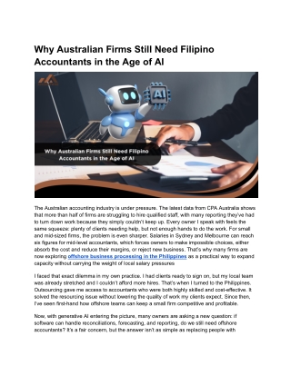 Why Australian Firms Still Need Filipino Accountants in the Age of AI