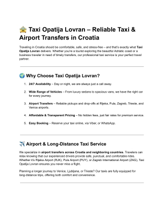 Taxi Opatija Lovran - Reliable Taxi & Airport Transfers in Croatia