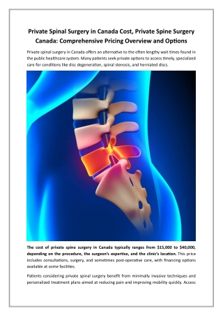 Private Spine Surgery Canada - Comprehensive Pricing Overview and Options