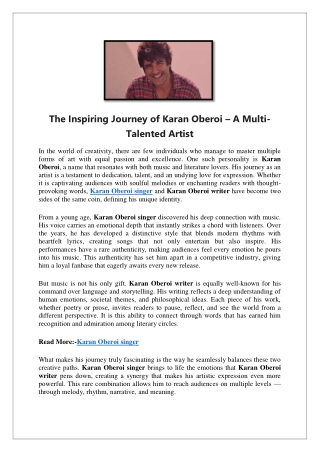 The Inspiring Journey of Karan Oberoi