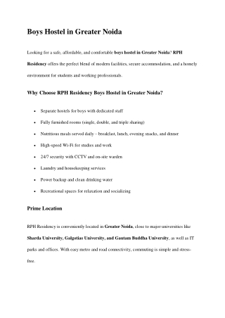 Boys Hostel in Greater Noida