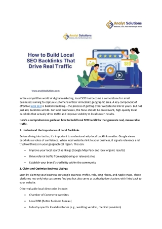 Local SEO Services: Backlink Strategies for Website Traffic