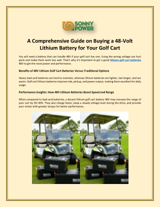 A Comprehensive Guide on Buying a 48-Volt Lithium Battery for Your Golf Cart
