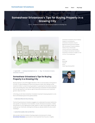 Someshwar Srivastava’s Tips for Buying Property in a Growing City