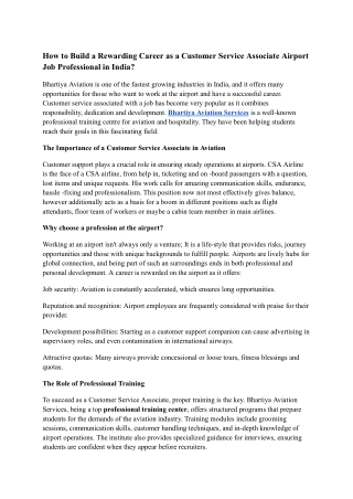 How to Build a Rewarding Career as a Customer Service Associate Airport Job Professional in India