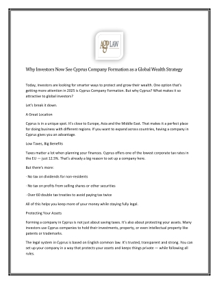 Why Investors Now See Cyprus Company Formation as a Global Wealth Strategy
