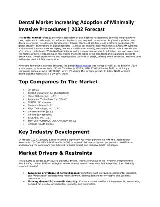 Dental Market Global Trends in Implantology and Restorative Solutions, 2032