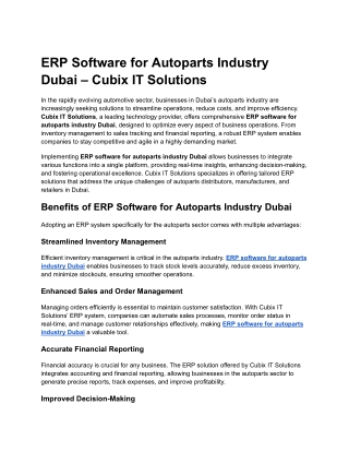 ERP Software for Autoparts Industry Dubai – Cubix IT Solutions