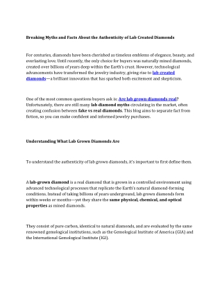 Breaking Myths and Facts About the Authenticity of Lab Created Diamonds