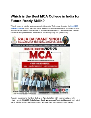 Which is the Best MCA College in India for Future-Ready Skills
