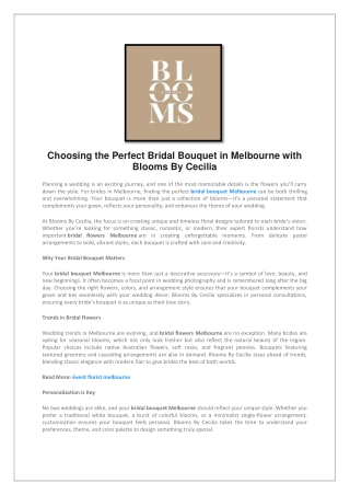 Choosing the Perfect Bridal Bouquet in Melbourne with Blooms By Cecilia