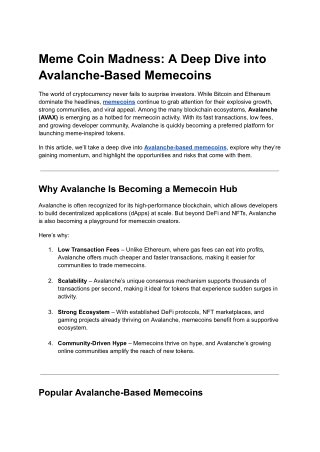 Meme Coin Madness_ A Deep Dive into Avalanche-Based Memecoins