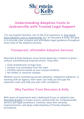Adoption Cost Jacksonville FL  Affordable Options  Shorstein & Kelly