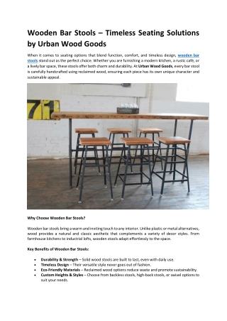 Sustainable Wooden Bar Stools with Reclaimed Wood Craftsmanship – Urban Wood Goo