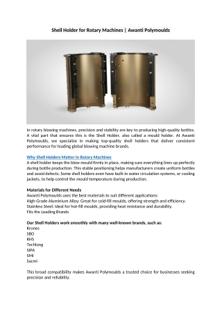 Shell Holder for Rotary Machines Awanti Polymoulds