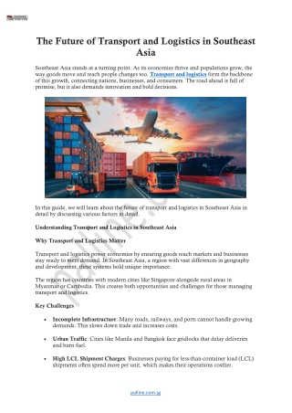The Future of Transport and Logistics in Southeast Asia