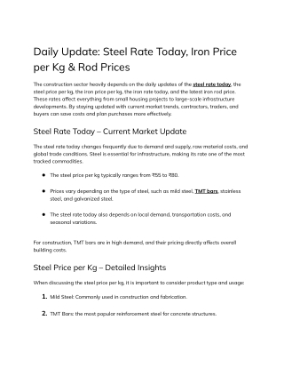 Daily Update_ Steel Rate Today, Iron Price per Kg & Rod Prices
