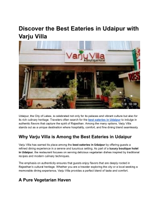 Best Eateries in Udaipur with Varju Villa