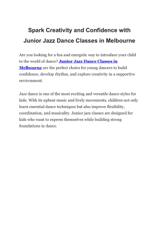 Spark Creativity and Confidence with Junior Jazz Dance Classes in Melbourne