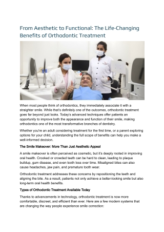 From Aesthetic to Functional The Life-Changing Benefits of Orthodontic Treatment