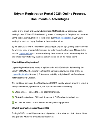 Udyam Registration Portal 2025_ Online Process, Documents & Advantages