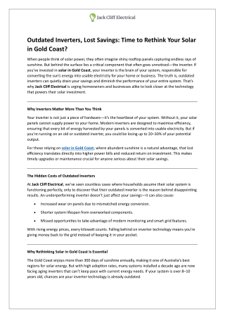 Outdated Inverters, Lost Savings - Time to Rethink Your Solar in Gold Coast