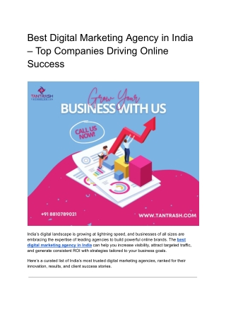 Best Digital Marketing Agency in India – Top Companies Driving Online Success
