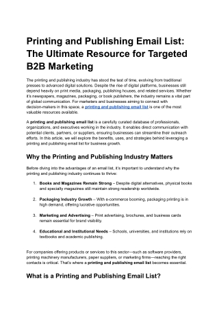 Printing and Publishing Email List: The Ultimate Resource for Targeted B2B Marke