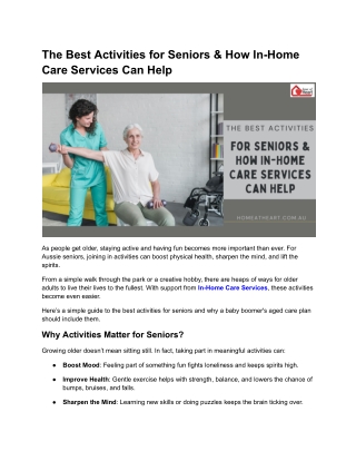 The Best Activities for Seniors & How In-Home Care Services Can Help