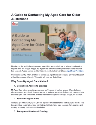 A Guide to Contacting My Aged Care for Older Australians
