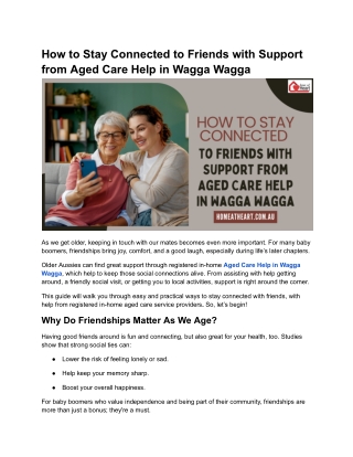 How to Stay Connected to Friends with Support from Aged Care Help in Wagga Wagga