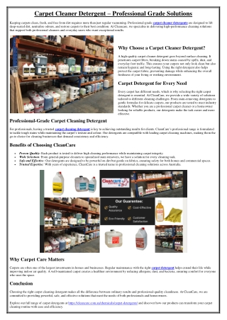 Carpet Cleaner Detergent – Professional Grade Solutions