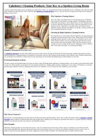Upholstery Cleaning Products Your Key to a Spotless Living Room