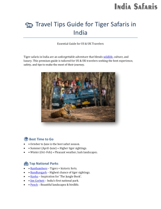 Travel Tips Guide for Tiger Safaris in India