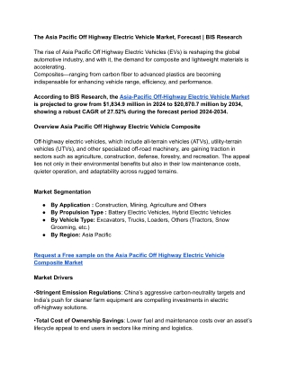 Asia Pacific Off Highway Electric Vehicle Market - 19 August 2025