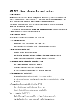 SAP APO – Smart planning for smart business