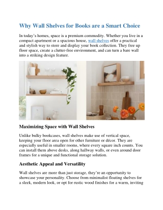 Why Wall Shelves for Books are a Smart Choice?